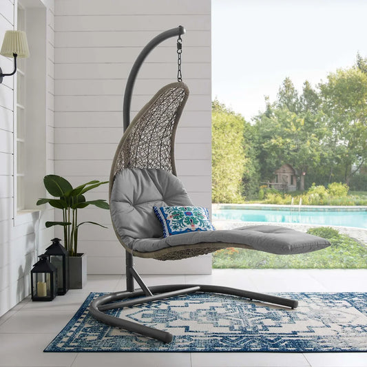 Landscape Hanging Chaise Lounge Outdoor Swing Chair in Light Gray Gray