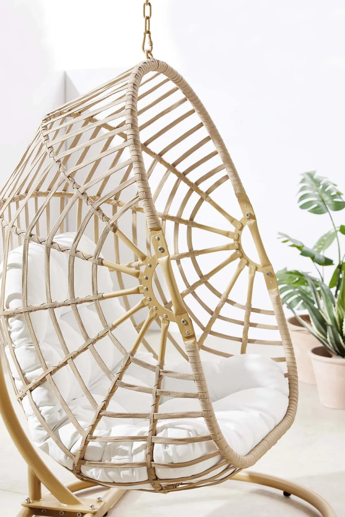 Amalie Wicker Rattan Outdoor Patio Rattan Swing Chair in Natural White