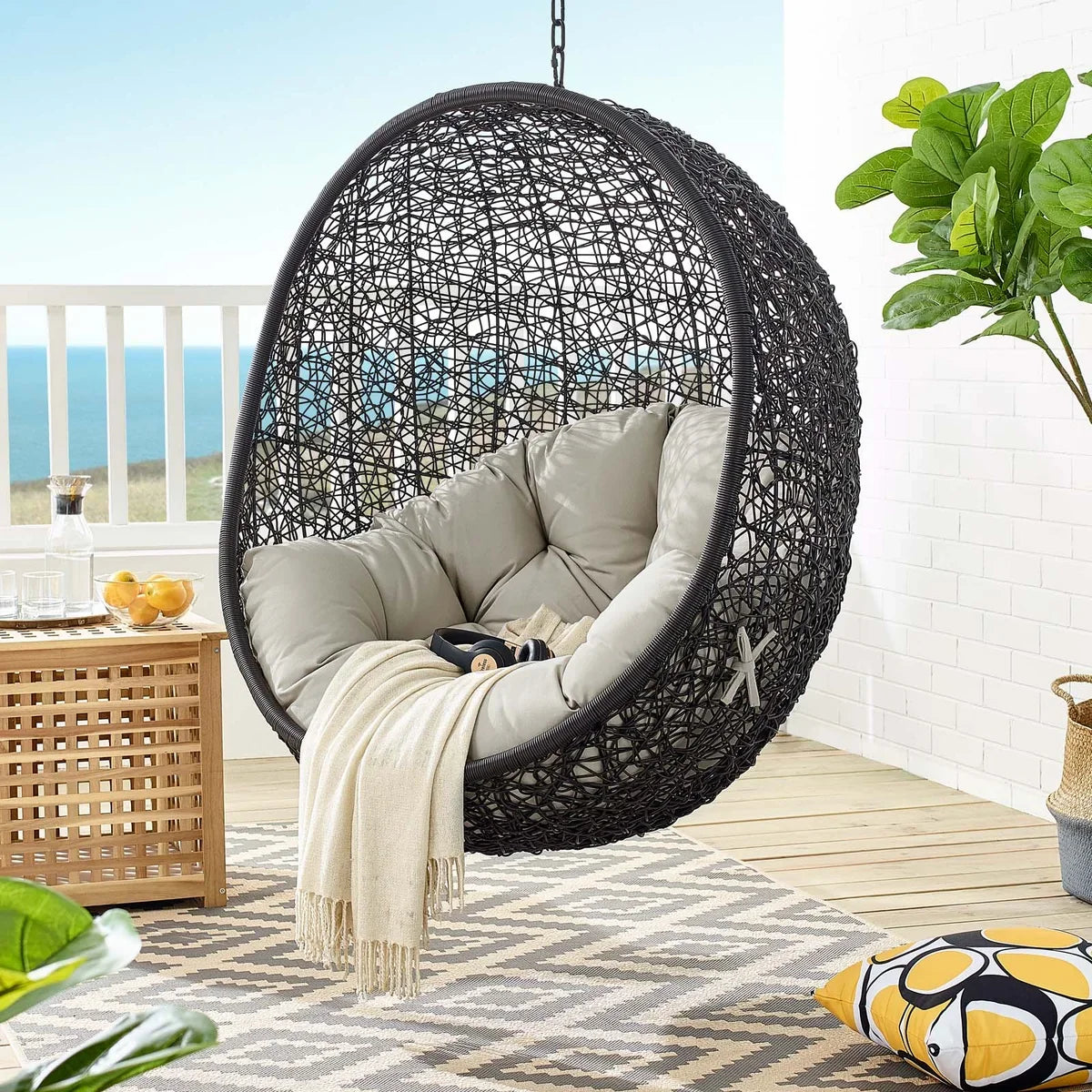 Encase Swing Outdoor Patio Lounge Chair in Beige